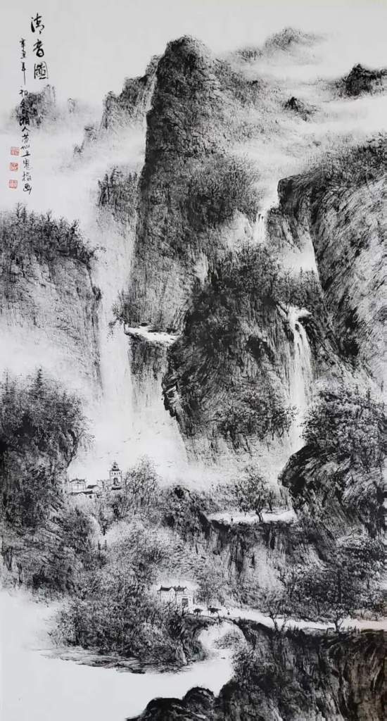 Clear Sound, burnt ink on paper, by He Zhenquan